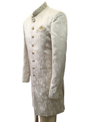 Mens Stunning Self Brocade Cream Gold Sherwani with Trousers -  CS-JP033PY 0322