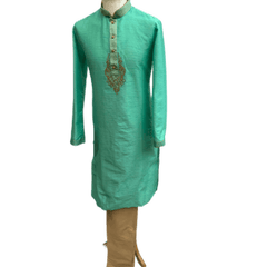 Mens Indian Kurta set in Sea Green, for weddings, Bollywood Party ( with Draw stringed trousers) - Innova VV1219 - Prachy Creations