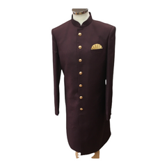 Mens Simple Wine Sherwani with Gold Buttons - VL2108RP 0921