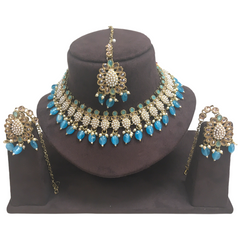 Light Blue - Reverse Stone Silver Finish Necklace and Earrings Set - PRI1636KV 1221