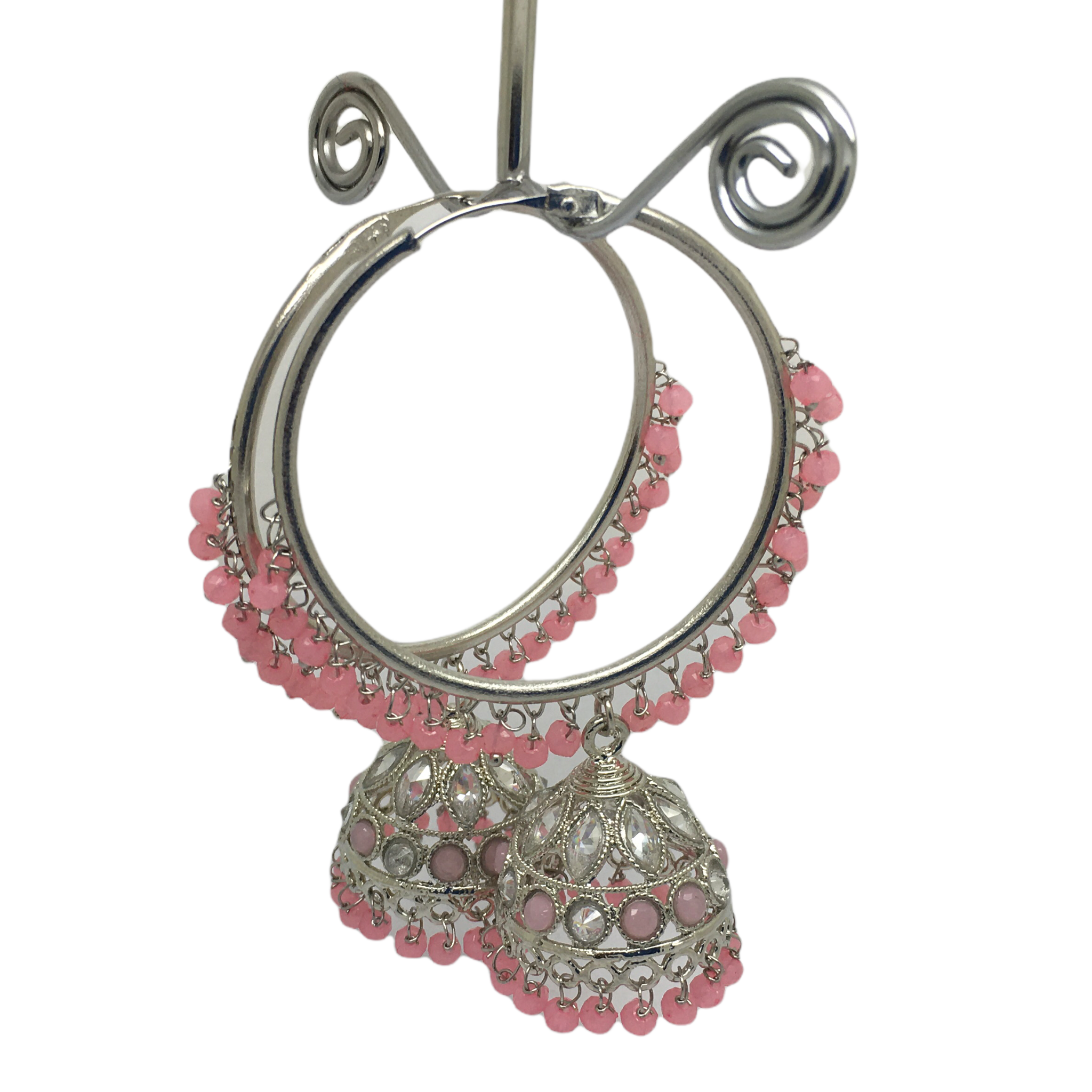 Pink - Silver Finish Bali Zhumki Style Handmade Earrings - OMJ1648Jp 1221