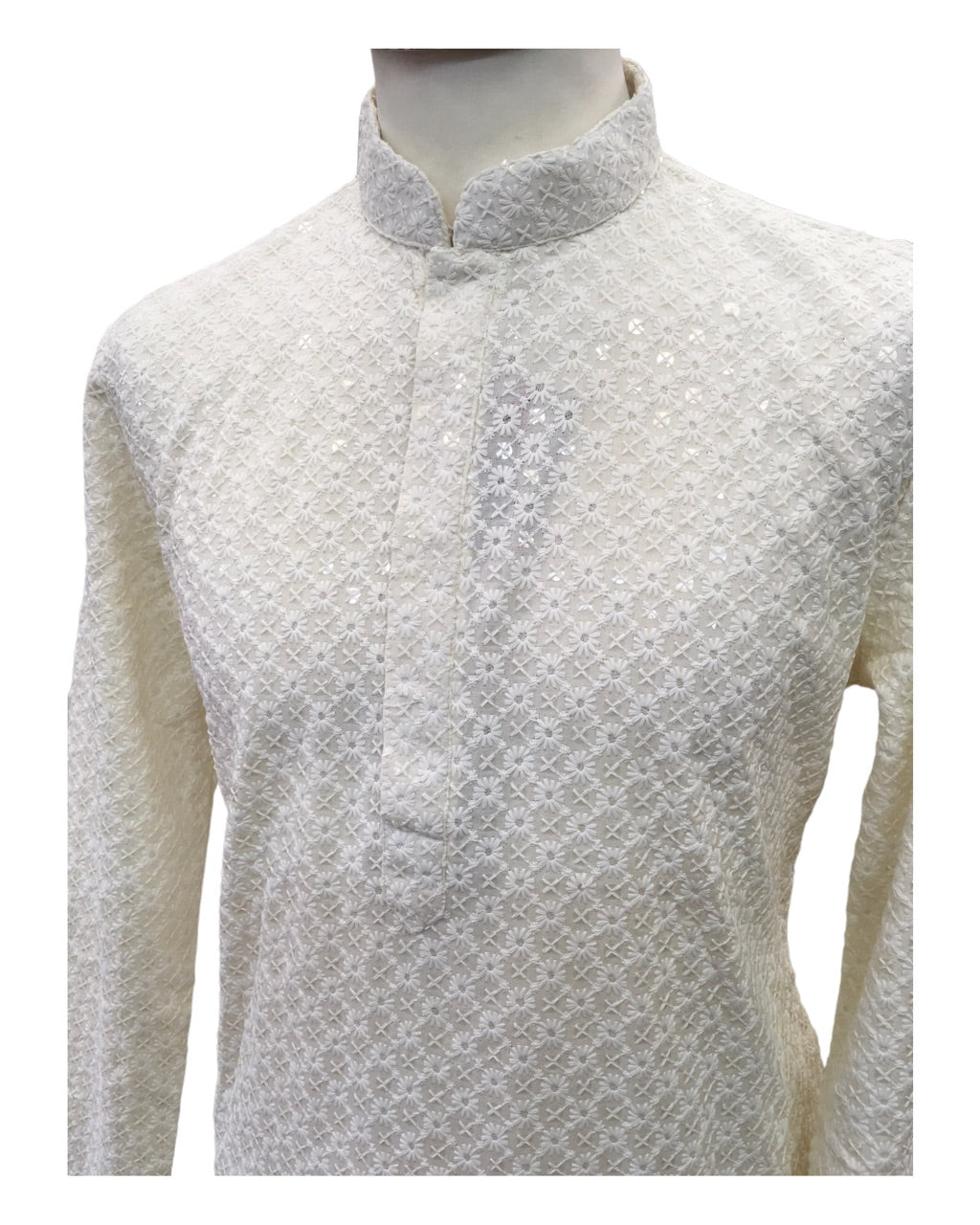 Cream Rich Lucknowi Cotton Mens Kurta Set - UK Stock - 24h Dispatch - MAHARAV VA 0223