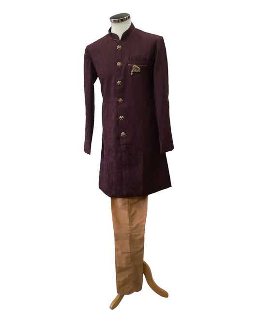 Wine Soft Sherwani Style Mens Kurta Set - UK Stock - 24h Dispatch - OMNI TV 0223