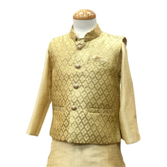 Bollywood / Indian weddings - Boys Gold Brocade Waistcoat and Gold Kurta set - KCS2117KK 1121