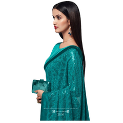 Prachy Creations - Teal Blue Sequins Saree with Satin Blouse Piece - ANM2106 TY0621