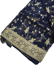 Navy Blue - Banarasi Chiffon Saree with Blouse Piece - SS2216 JV0322