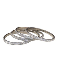 Set of 4 Silver Finish Stone Bangles Set - Bollywood, Weddings 3Line T 1022