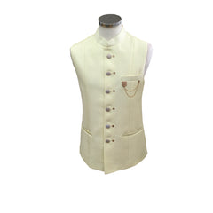 Lemon Yellow - Premium Self Brocade Mens Waistcoat - Amazing Fit - DG2207 KR 0522