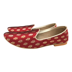 Very comfortable Brocade Red Loafer style Mojri - Indian Mens shoes - Mojari, Khossay -  YD2104C