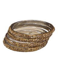 Set of 4 Antique Gold Stone Bangles Set - Bollywood, Weddings 3Line T 1022