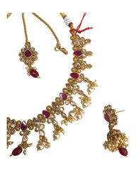 Magenta / Fuchsia - Medium Size Necklace Set with Earrings - SLV11KV 0822