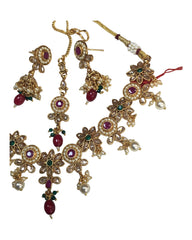Red / Green - Medium Size Necklace Set with Earrings - SLV12KT 0822