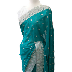 Soft Georgette Saree with Silver Work - Blouse Piece - AISH2104 TP0821
