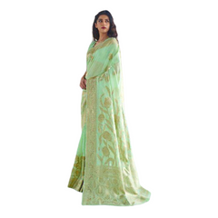 Prachy Creations - Mint Green Cotton Handloom saree with blouse piece - RT136001 KA0621
