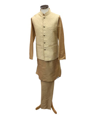 Gold - Banarasi Handloom Brocade Mens Waistcoat - Bollywood - KCS2221 KJ 0722