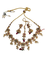 Red / Green - Medium Size Necklace Set with Earrings - SLV12KT 0822