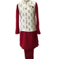 Maroon / Cream -  Mens Kurta Set with Rich Brocade Waistcoat  - MOHRA TT0322