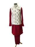 Maroon / Cream -  Mens Kurta Set with Rich Brocade Waistcoat  - MOHRA TT0322