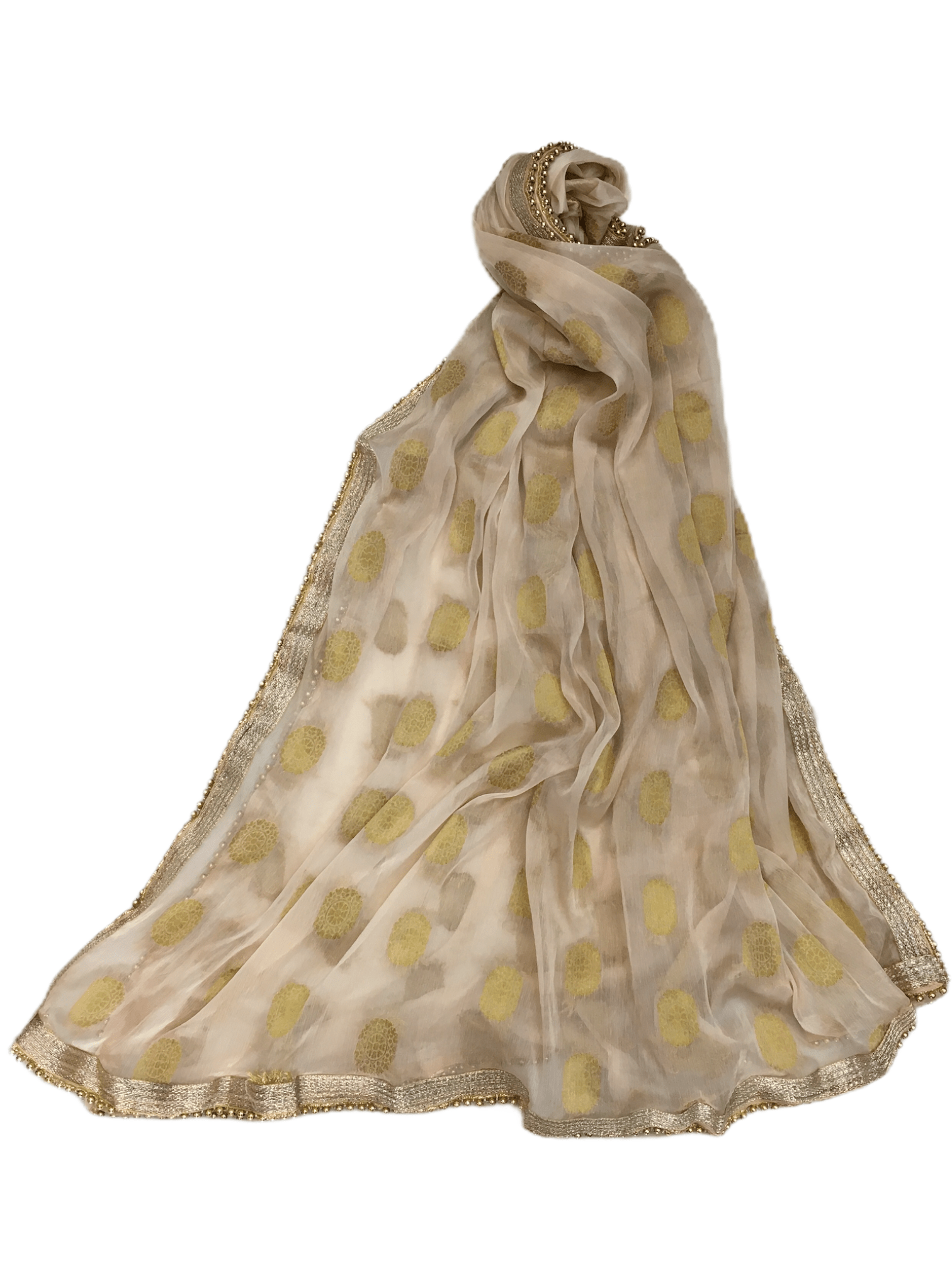 Benarasi Handloom Chiffon Dupatta with Beaded Border - Mix N Match - KAM2003 Rp0320 - Prachy Creations