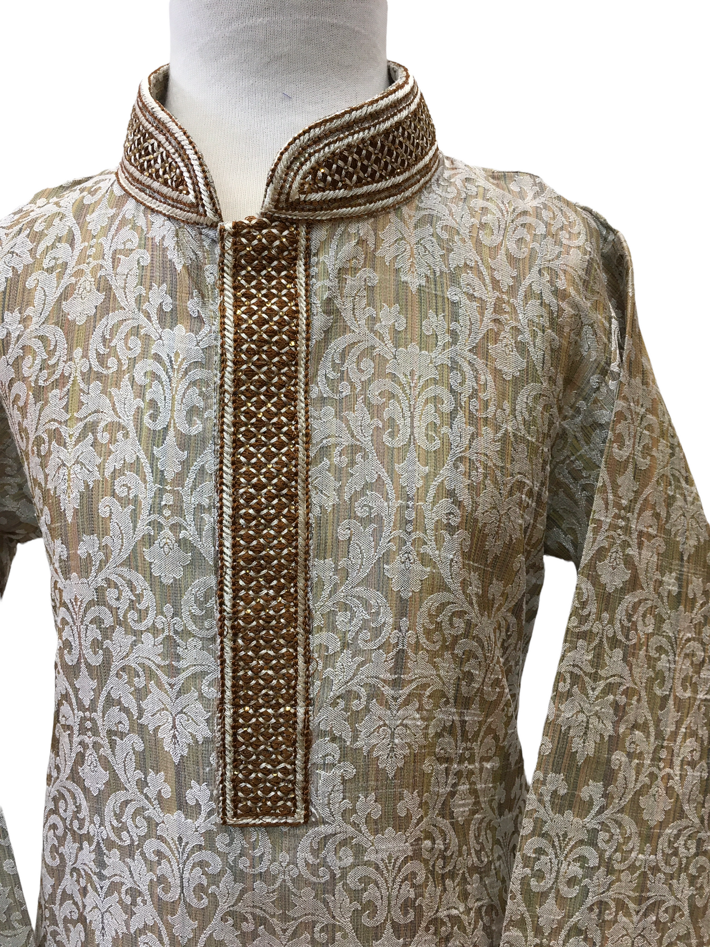 Bollywood / Indian weddings - Boys Antique Gold Brocade Gold Kurta set - KCS2215 Rp 0322