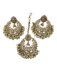 Pearl / Gold - Large Bridal Necklace set with Earrings - KE2301 TP 0323