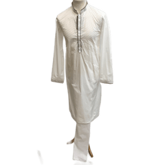 Mens Indian Kurta set in white Cotton,  ( with Draw stringed trousers) - High KC1219 - Prachy Creations