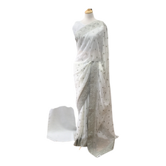 Soft Georgette Saree with Silver Work - Blouse Piece - AISH2104 TP0821