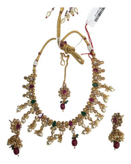 Red / Green - Medium Size Necklace Set with Earrings - SLV11KV 0822
