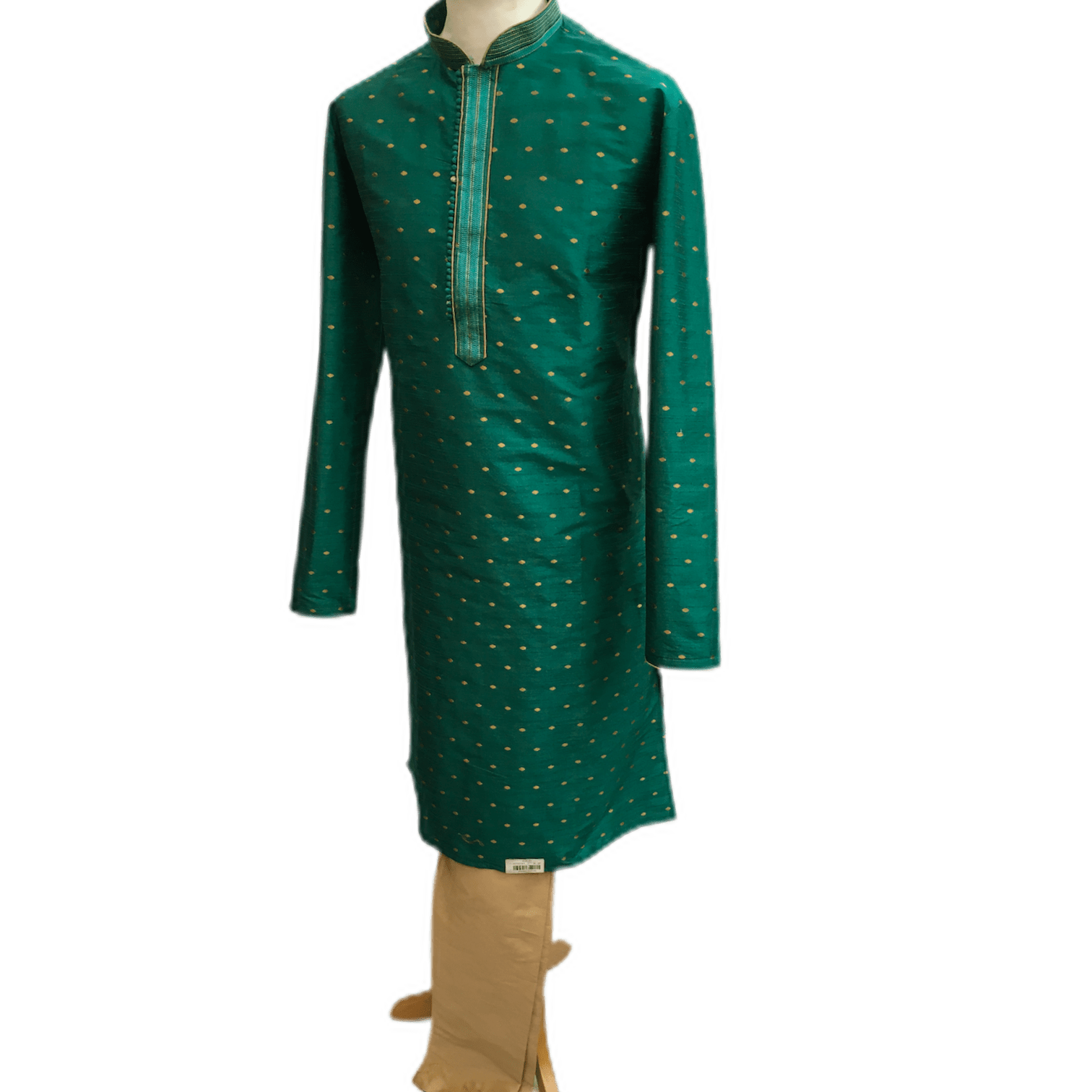Mens Indian Kurta set in Green , for weddings, Bollywood Party (with gold trousers) - YD1933 KV0819 - Prachy Creations