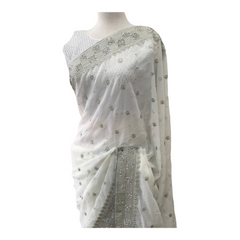 Soft Georgette Saree with Silver Work - Blouse Piece - AISH2104 TP0821