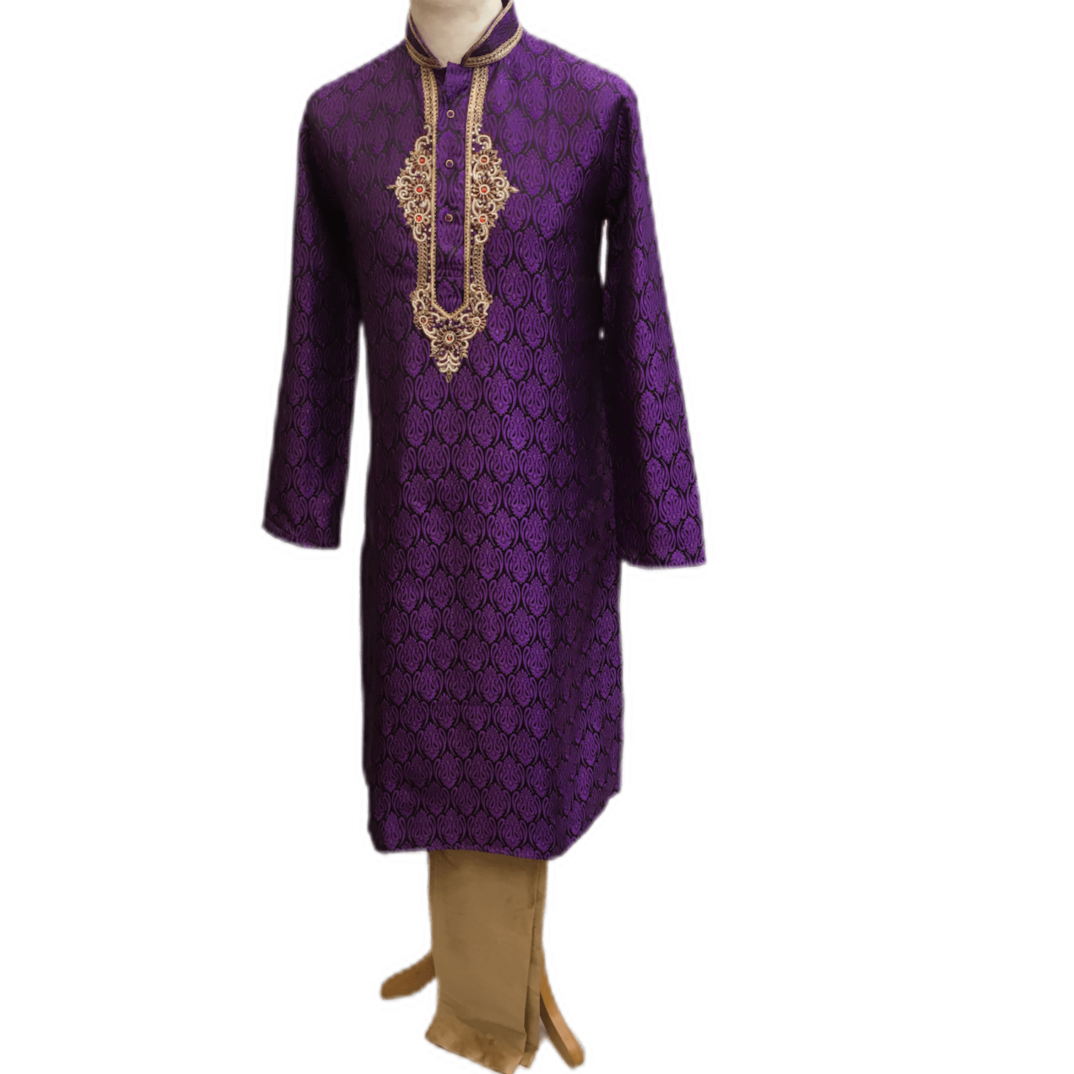 Mens Indian Kurta set in Purple, for weddings, Bollywood Party ( with Draw stringed trousers) - Fusion KA1219 - Prachy Creations