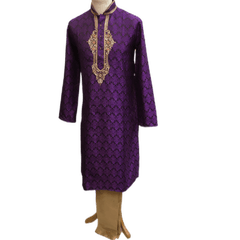 Mens Indian Kurta set in Purple, for weddings, Bollywood Party ( with Draw stringed trousers) - Fusion KA1219 - Prachy Creations