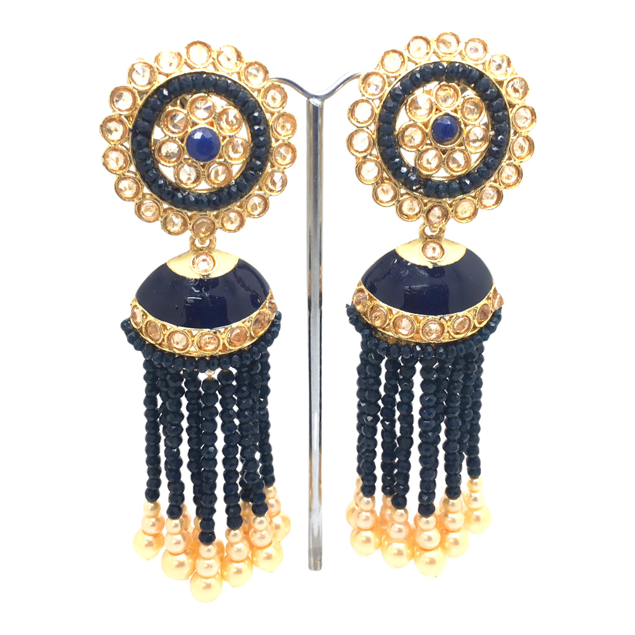 Navy Blue - Rajasthani Jadtar Meenakari Handmade Earrings - LAJ2086J 1221
