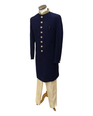 Stunning Navy Blue Linen Sherwani with Gold Trousers -  SHU2201 JR0322