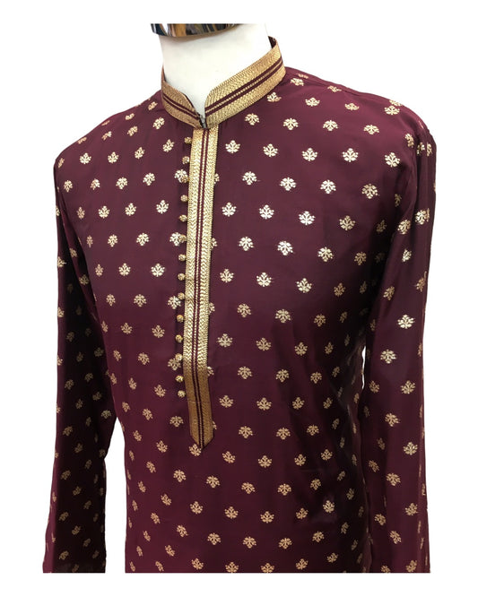 Wine - Handloom Banarasi Mens Kurta Set - UK Stock - 24h Dispatch - JeeHazur VJ 0223