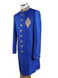 Mens Raw Silk Royal Blue Brocade Sherwani - VL1907 AA1119 - Prachy Creations