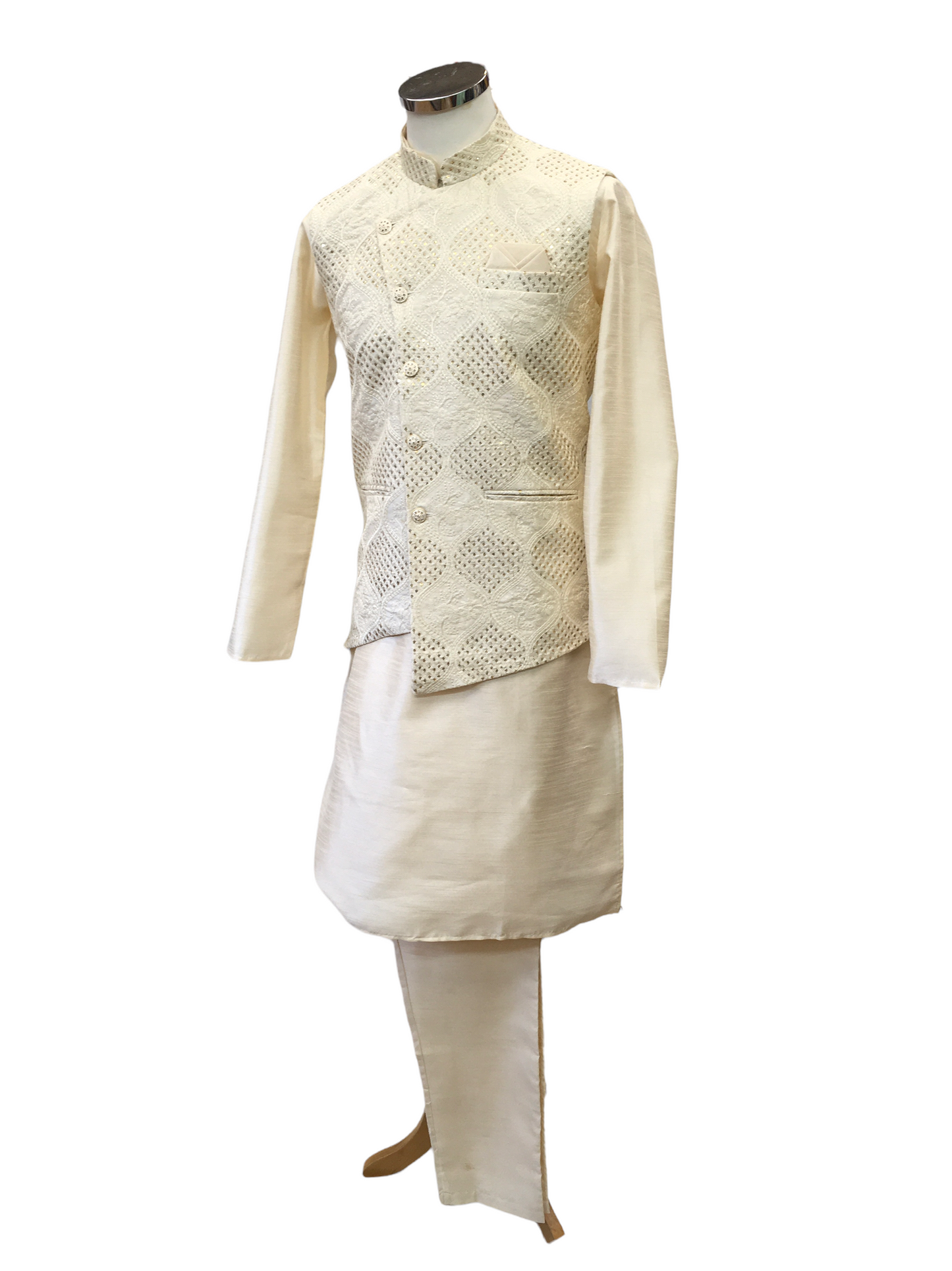 Ivory Gold -  Mens Kurta Set with Rich Brocade Waistcoat  - PALIO JY0322