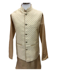Gold - Banarasi Handloom Brocade Mens Waistcoat - Bollywood - KCS2221 KJ 0722