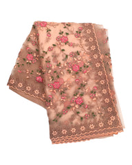 Peach - All Over Embroidered Net Saree with Blouse Piece - SS2250 VT 1022