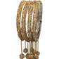 Set of 4 Antique Gold Stone Bangles with Dangle - Bollywood, Weddings D666 J 1022