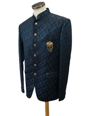 Mens Teal Blue Self Brocade BandhGala / Prince / Chinese Collar Jacket - Fantastic Fit - CS-BG3398 JP 0322
