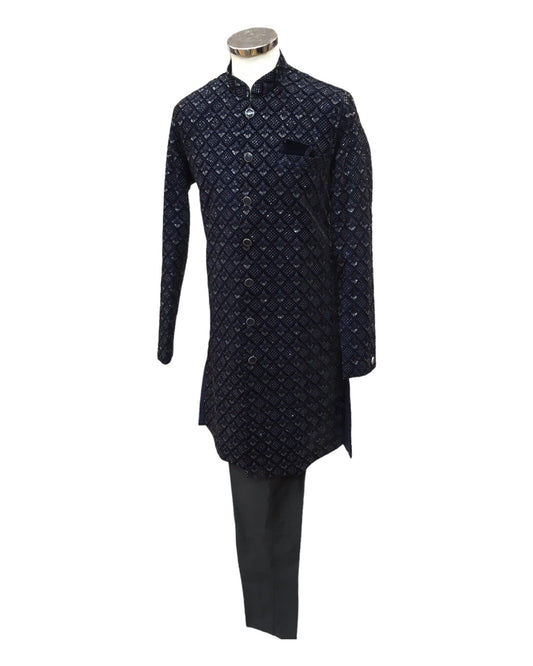 Black Fully Embroidered Sherwani Set - UK Stock - 24h Dispatch - Verna JA 0223