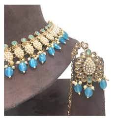 Light Blue - Reverse Stone Silver Finish Necklace and Earrings Set - PRI1636KV 1221