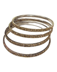 Set of 4 Antique Gold Stone Bangles - Bollywood, Weddings 2Line T 1022