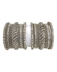 Set of 22 Silver Finish Stone Bangles - Bollywood, Weddings, Fancy Dress D5012 R 1022