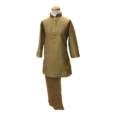 Bollywood / Indian weddings - Boys Green Brocade Waistcoat and Gold Kurta set - KCS2115KK 1121