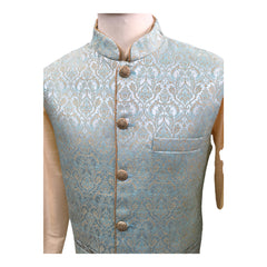 Light Blue - Banarasi Handloom Brocade Mens Waistcoat - Bollywood - KCS2223 KJ 0722