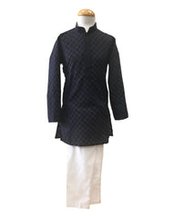 Bollywood / Weddings - Boys Navy Blue Pure Cotton Chikan Kurta set - Emperor KP 0822