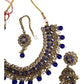Blue - Medium Size Antique Finish Necklace Set with Earrings - MNA1122 KK 1122