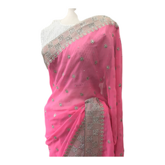 Soft Georgette Saree with Silver Work - Blouse Piece - AISH2104 TP0821